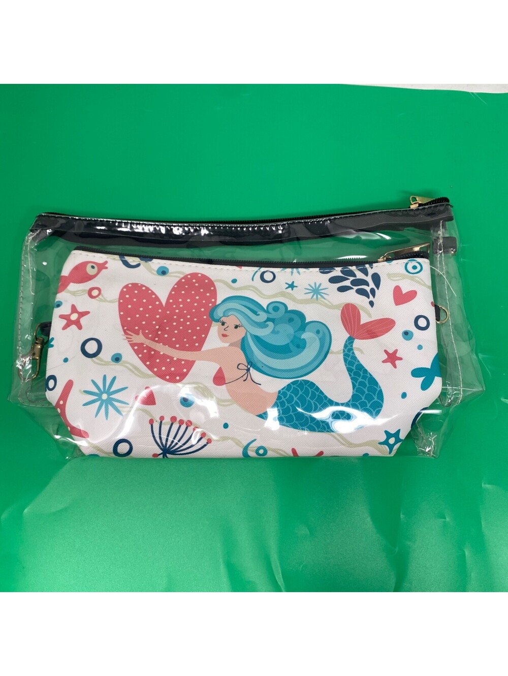 Mermaid Cosmetic Bag with another Clear Cosmetic bag 9" x 5"